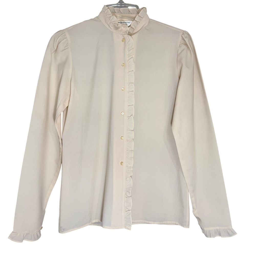 Vintage The Gathering‎ Sears Ruffle High Neck Blouse Size 10 Victorian Regency